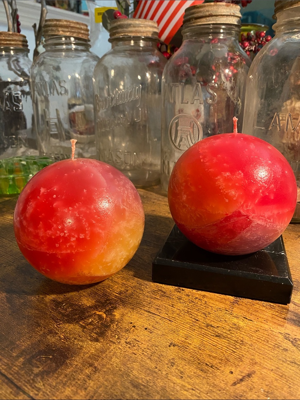 Red and Orange Christmas Decorative Sphere Candle - Home Accents